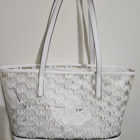 Michael Kors White and Gray Logo Tote